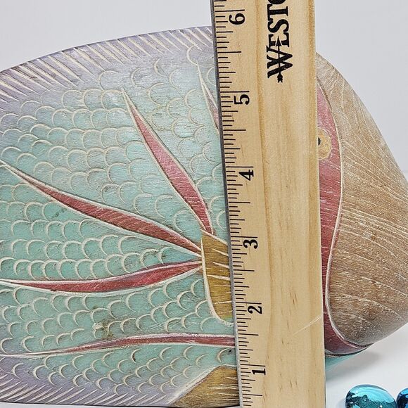 Vtg Nautical Hand Carved Wooden Tropical Fish Figurine Hand Painted 3D Sculpture - Picture 10 of 12